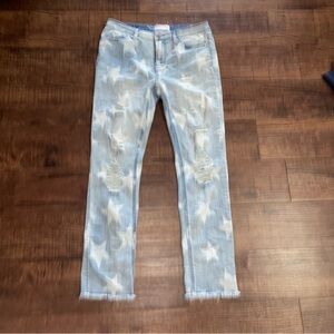 Linen Boutique M(6-8) Women’s Straight Leg Star Pattern Mid Rise Cut Off Jeans